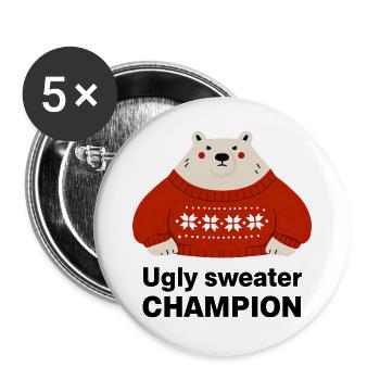 Polarbär im Ugly Sweater Champion - Buttons groß 56 mm (5er Pack) - Weiß - Vorne