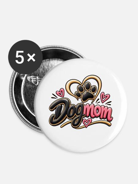 Hundemama Herzdesign - Buttons groß 56 mm (5er Pack) - Weiß