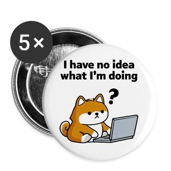 Hund am Laptop – Keine Ahnung - Buttons groß 56 mm (5er Pack) - Weiß - Vorne