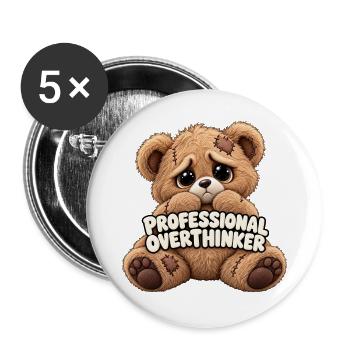 Professioneller Grübler Bär - Buttons groß 56 mm (5er Pack) - Weiß - Vorne