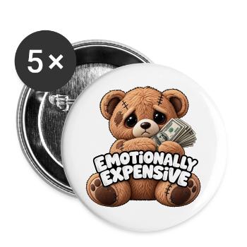 Emotionally Expensive Plüschbär - Buttons groß 56 mm (5er Pack) - Weiß - Vorne