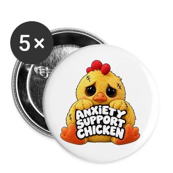 Angsthilfe Huhn Motiv - Buttons groß 56 mm (5er Pack) - Weiß - Vorne