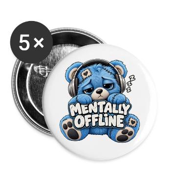 Mentally Offline Plüschbär - Buttons groß 56 mm (5er Pack) - Weiß - Vorne