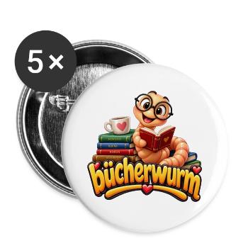 Bücherwurm im Bücheruniversum - Buttons groß 56 mm (5er Pack) - Weiß - Vorne