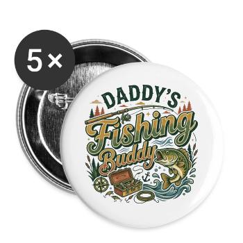 Daddy's Fishing Buddy Outdoor-Campingsee - Buttons groß 56 mm (5er Pack) - Weiß - Vorne