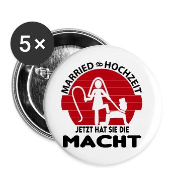 Junggesellenabschied Sie hat die Macht Bride Braut - Buttons groß 56 mm (5er Pack) - Weiß - Vorne
