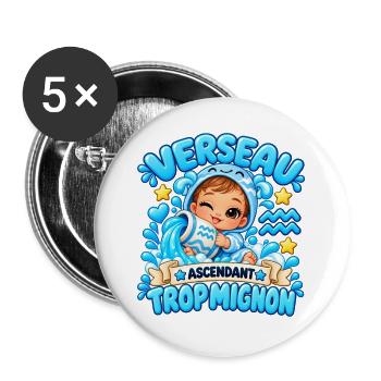 Wassermann-Aszendent zu niedlich - Buttons groß 56 mm (5er Pack) - Weiß - Vorne