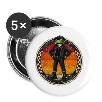  Vintage Frosch, Ska-Reggae Rock-Music Ska-Punk, - Buttons groß 56 mm (5er Pack) - Weiß - Vorne