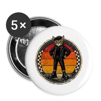  Katze Ska-Reggae Rockmusik Ska-Punk - Buttons groß 56 mm (5er Pack) - Weiß - Vorne