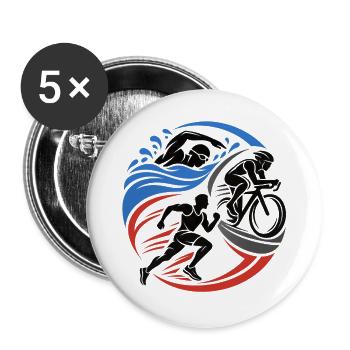 Triathlon – Schwimmen Radfahren Laufen - Buttons groß 56 mm (5er Pack) - Weiß - Vorne