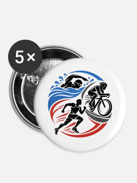 Triathlon – Schwimmen Radfahren Laufen - Buttons groß 56 mm (5er Pack) - Weiß