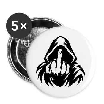Kapuzenfigur mit Mittelfinger Schwarz - Buttons groß 56 mm (5er Pack) - Weiß - Vorne