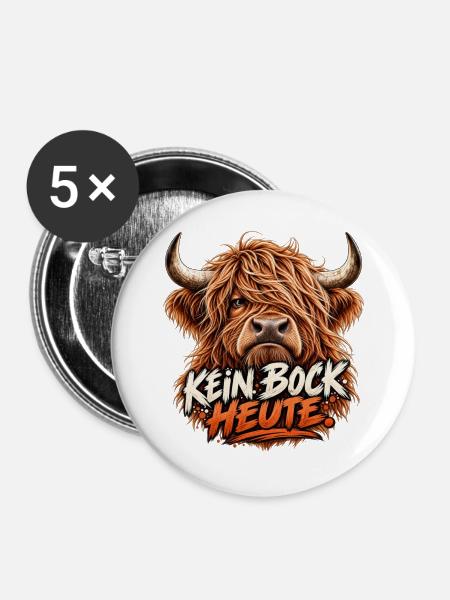 Kein Bock heute – Genervtes Highland-Rind - Buttons groß 56 mm (5er Pack) - Weiß