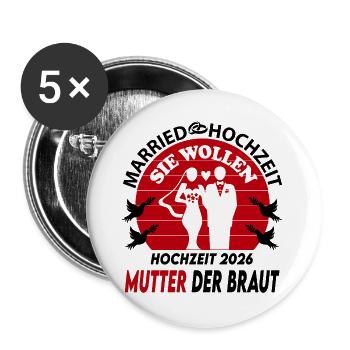 Hochzeit Married 2026 Mutter der Braut Tauben - Buttons groß 56 mm (5er Pack) - Weiß - Vorne