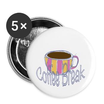 Kaffee Pause Streifenbecher - Buttons groß 56 mm (5er Pack) - Weiß - Vorne