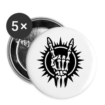 Skeletthand Rock Symbol Strahlen Schwarz - Buttons groß 56 mm (5er Pack) - Weiß - Vorne