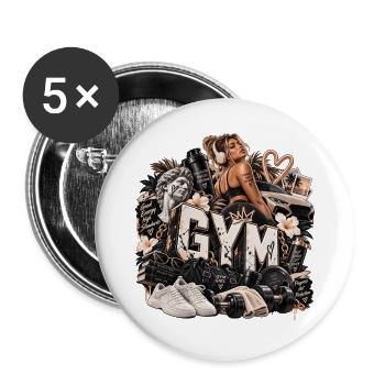 GYM Girl – Fitness-Lebensstil - Buttons groß 56 mm (5er Pack) - Weiß - Vorne
