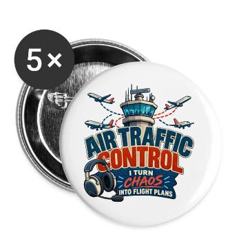 Lustiges Luftverkehrskontroll-Luftfahrtdesign - Buttons groß 56 mm (5er Pack) - Weiß - Vorne