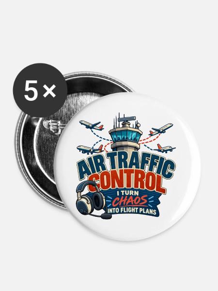 Lustiges Luftverkehrskontroll-Luftfahrtdesign - Buttons groß 56 mm (5er Pack) - Weiß