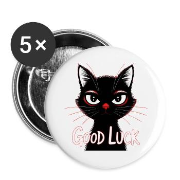 Schwarze Katze Glücksprint - Buttons groß 56 mm (5er Pack) - Weiß - Vorne