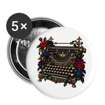 Antike Schreibmaschine mit Rosen - Buttons groß 56 mm (5er Pack) - Weiß - Vorne