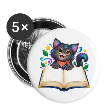 Katzenbuchzauber im Regenbogenstil - Buttons groß 56 mm (5er Pack) - Weiß - Vorne
