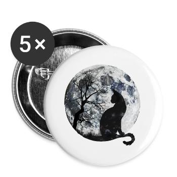 Mondnacht Katzen-Silhouette - Buttons groß 56 mm (5er Pack) - Weiß - Vorne