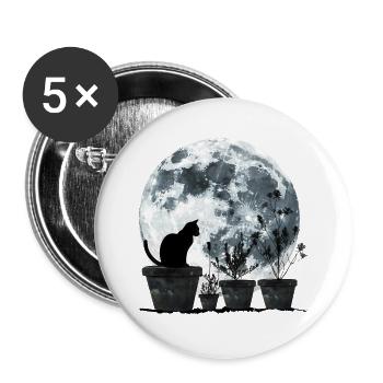 Mondkatze im Nachtgarten - Buttons groß 56 mm (5er Pack) - Weiß - Vorne