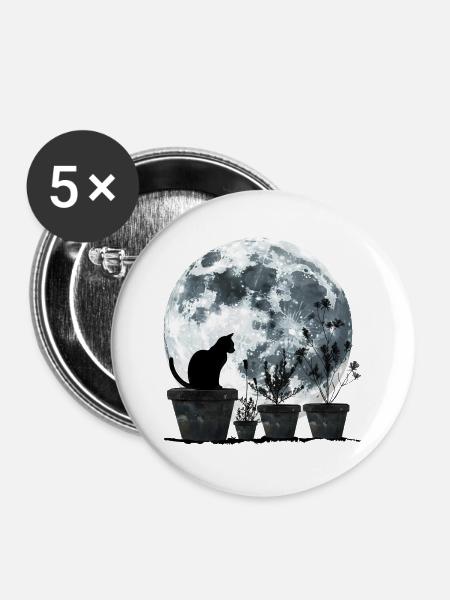 Mondkatze im Nachtgarten - Buttons groß 56 mm (5er Pack) - Weiß