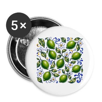 Limetten Muster Mediterran Sommer Frische Früchte - Buttons groß 56 mm (5er Pack) - Weiß - Vorne