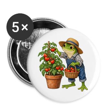 Frosch bei der Tomatenernte - Buttons groß 56 mm (5er Pack) - Weiß - Vorne