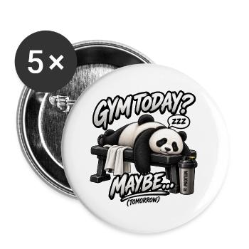 Heute Fitnessstudio? Vielleicht morgen – Funny Panda - Buttons groß 56 mm (5er Pack) - Weiß - Vorne