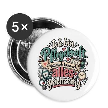 Pflegekraft Multitasking - Buttons groß 56 mm (5er Pack) - Weiß - Vorne