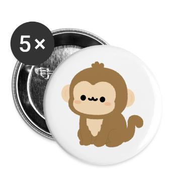 Kawaii Rhesus-Makaken-Plüsch-Illustration - Buttons groß 56 mm (5er Pack) - Weiß - Vorne