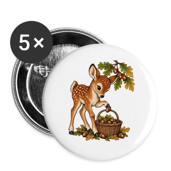 Reh sammelt Eicheln - Buttons groß 56 mm (5er Pack) - Weiß - Vorne