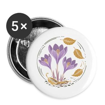 Herbstzeitlose - Herbst Krokus mit Laub - Buttons groß 56 mm (5er Pack) - Weiß - Vorne