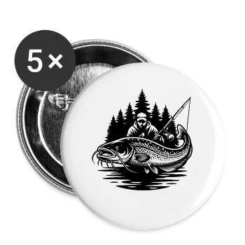 Fischer und Welse im Wald - Buttons groß 56 mm (5er Pack) - Weiß - Vorne