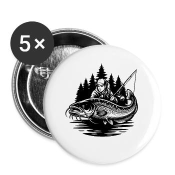 Waldfischerin und Wels - Buttons groß 56 mm (5er Pack) - Weiß - Vorne
