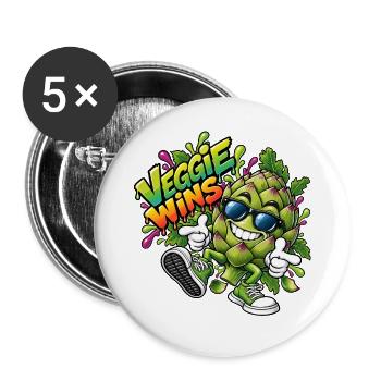 Veggie Wins Artischocke - Buttons groß 56 mm (5er Pack) - Weiß - Vorne