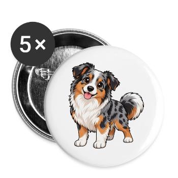 Australian Shepherd Kawaii Style – Süßer Hund - Buttons groß 56 mm (5er Pack) - Weiß - Vorne