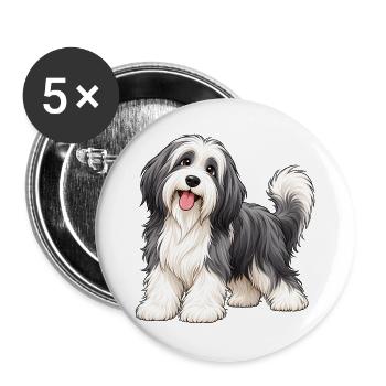Bearded Collie Kawaii Style – Süßer Hund - Buttons groß 56 mm (5er Pack) - Weiß - Vorne