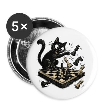  Katzen Schachspieler Schachspiel Schachbrett - Buttons groß 56 mm (5er Pack) - Weiß - Vorne