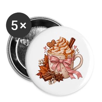 Herzlicher Herbstkaffee Becher - Buttons groß 56 mm (5er Pack) - Weiß - Vorne