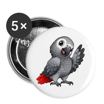 Graupapagei Kawaii Style – Süßer Papagei - Buttons groß 56 mm (5er Pack) - Weiß - Vorne