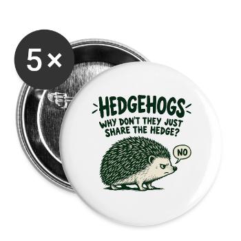 Igel und Hecke – trockener Tierwitz - Buttons groß 56 mm (5er Pack) - Weiß - Vorne