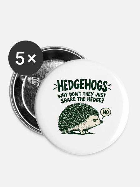 Igel und Hecke – trockener Tierwitz - Buttons groß 56 mm (5er Pack) - Weiß