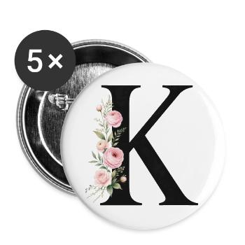 K Buchstabe Monogram Floral - Buttons groß 56 mm (5er Pack) - Weiß - Vorne
