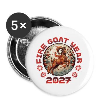 Chinesisches Neujahr 2027 Jahr der Feuerziege - Buttons groß 56 mm (5er Pack) - Weiß - Vorne