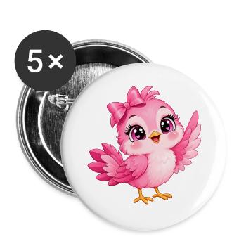 Kleiner rosa Kawaii-Vogel - Buttons groß 56 mm (5er Pack) - Weiß - Vorne