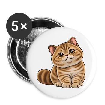 Britisch Kurzhaar Golden Tabby Kawaii Style - Buttons groß 56 mm (5er Pack) - Weiß - Vorne